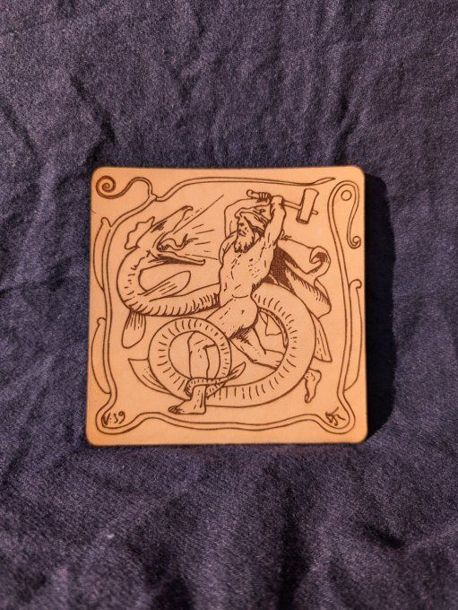 Thor et Jörmungandr Gravure sur cuir